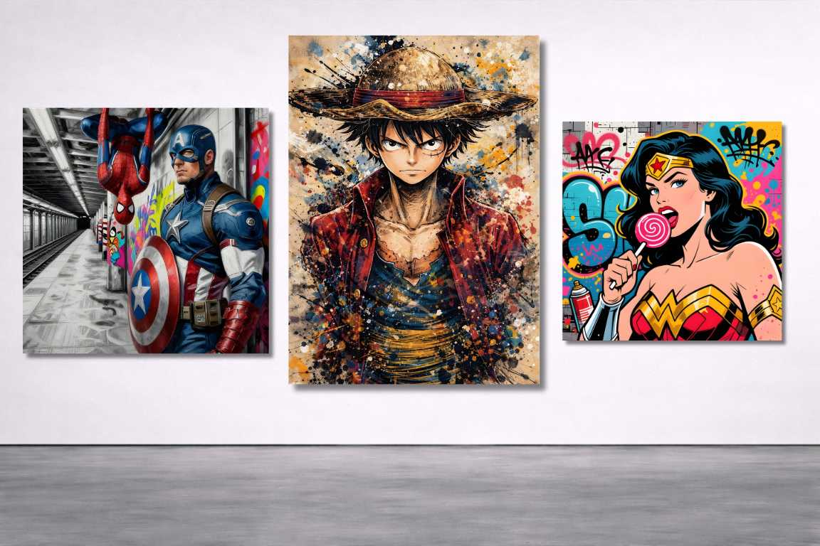 collection de tableaux de personnages célèbres, super héros, chanteurs ...