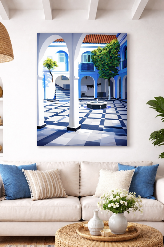 Tableau mural design patio méditerranéen pour intérieur chic et épuré
