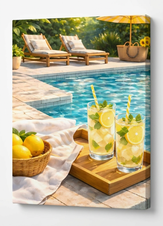 Tableau mural cocktail citron piscine style maison de vacances
