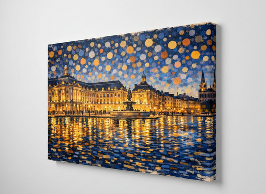 Tableau contemporain architecture bordelaise illuminée pour salon élégant
