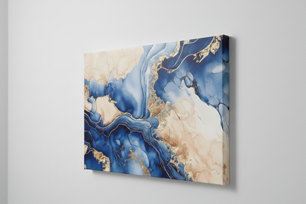 Toile tableau abstrait vue de profil sur chassis entoile
