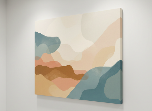 Décoration murale contemporaine aux lignes fluides et couleurs naturelles pour intérieur lumineux
