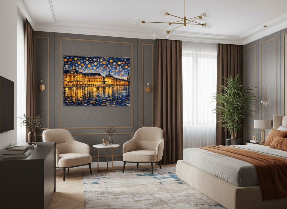 Tableau mural design ville iconique française contemporaine
