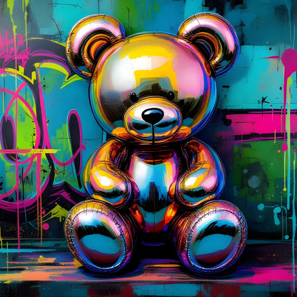 Tableau pop art street art – Ours iconique chromé