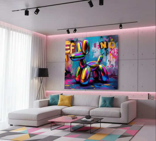 tableau chien ballon accroché au mur