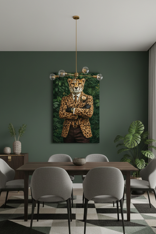 Tableau animal contemporain dans un intérieur élégant et affirmé
