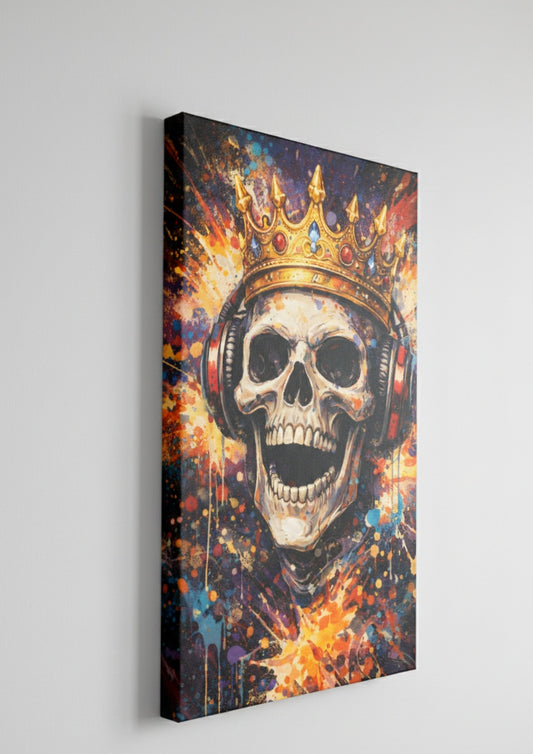 Tableau street art skull sur toile vue de profil

