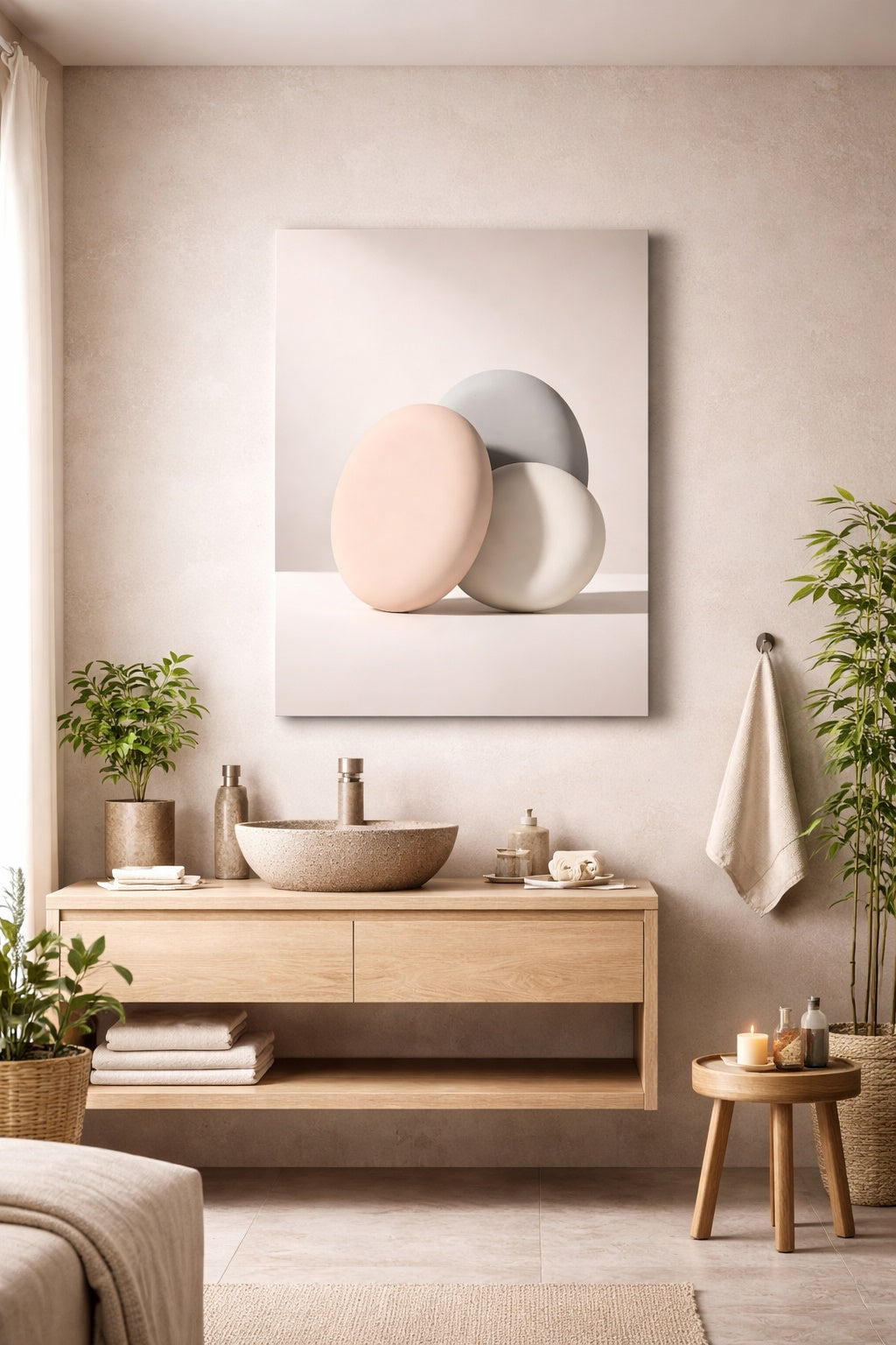 Tableau abstrait design zen aux formes organiques minimalistes
