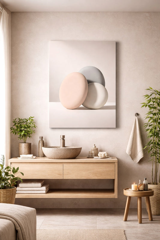 Tableau abstrait design zen aux formes organiques minimalistes
