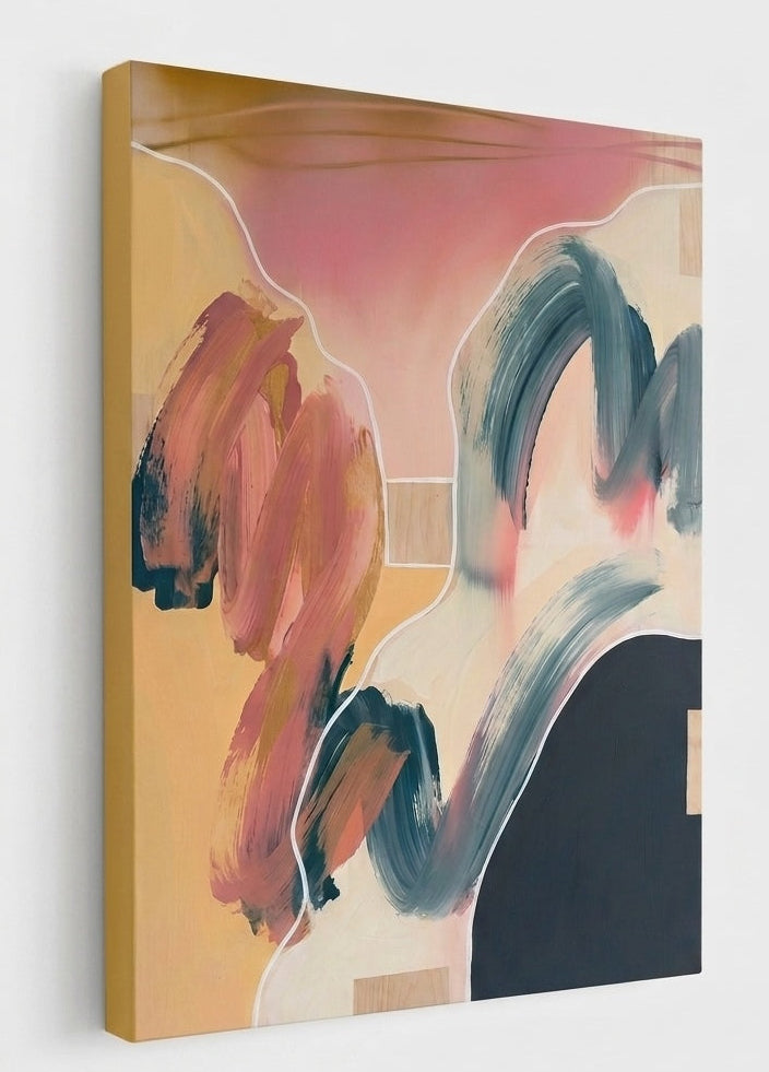 Tableau mural abstrait design avec lignes fluides et ambiance douce pour salon contemporain
