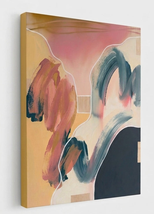 Tableau mural abstrait design avec lignes fluides et ambiance douce pour salon contemporain
