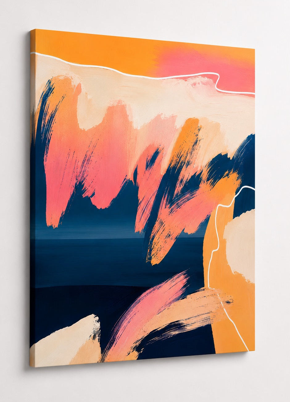 Tableau mural abstrait contemporain aux couleurs pastel et contrastes harmonieux pour intérieur design
