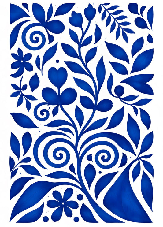 Tableau abstrait floral bleu inspiration art moderne décoration murale
