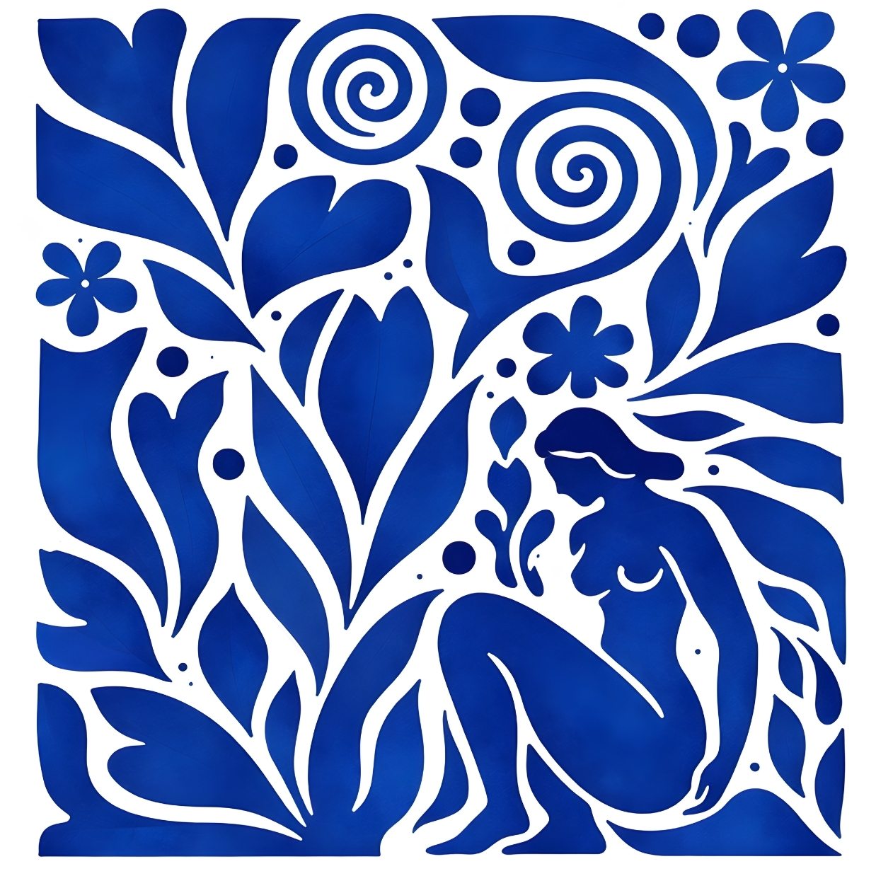 Tableau abstrait bleu silhouette femme style art moderne décoration murale
