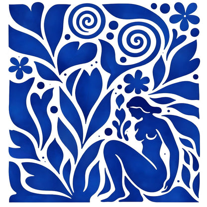 Tableau abstrait bleu silhouette femme style art moderne décoration murale
