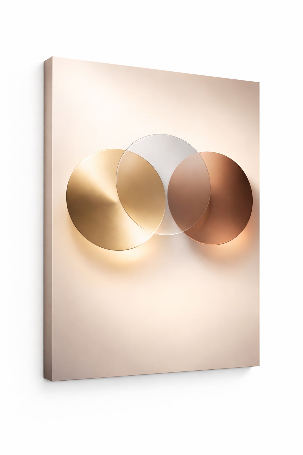 Tableau minimaliste formes circulaires dorées décoration murale contemporaine
