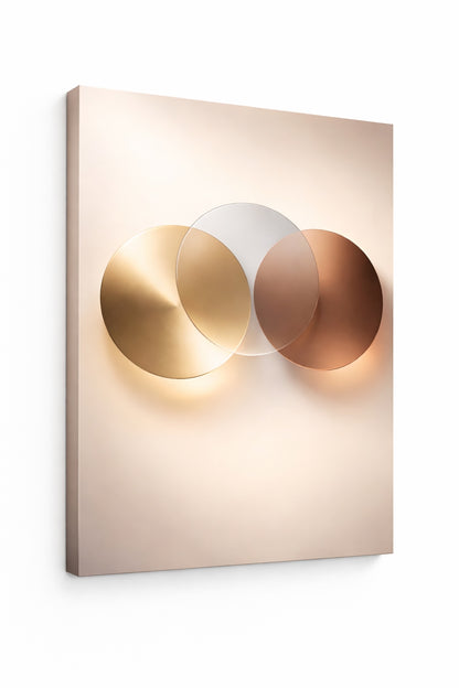 Tableau minimaliste formes circulaires dorées décoration murale contemporaine
