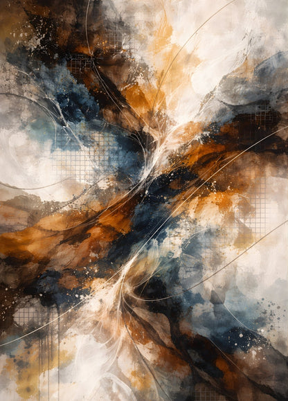 Tableau abstrait bleu gris doré effet mosaïque décoration murale contemporaine lumineuse

