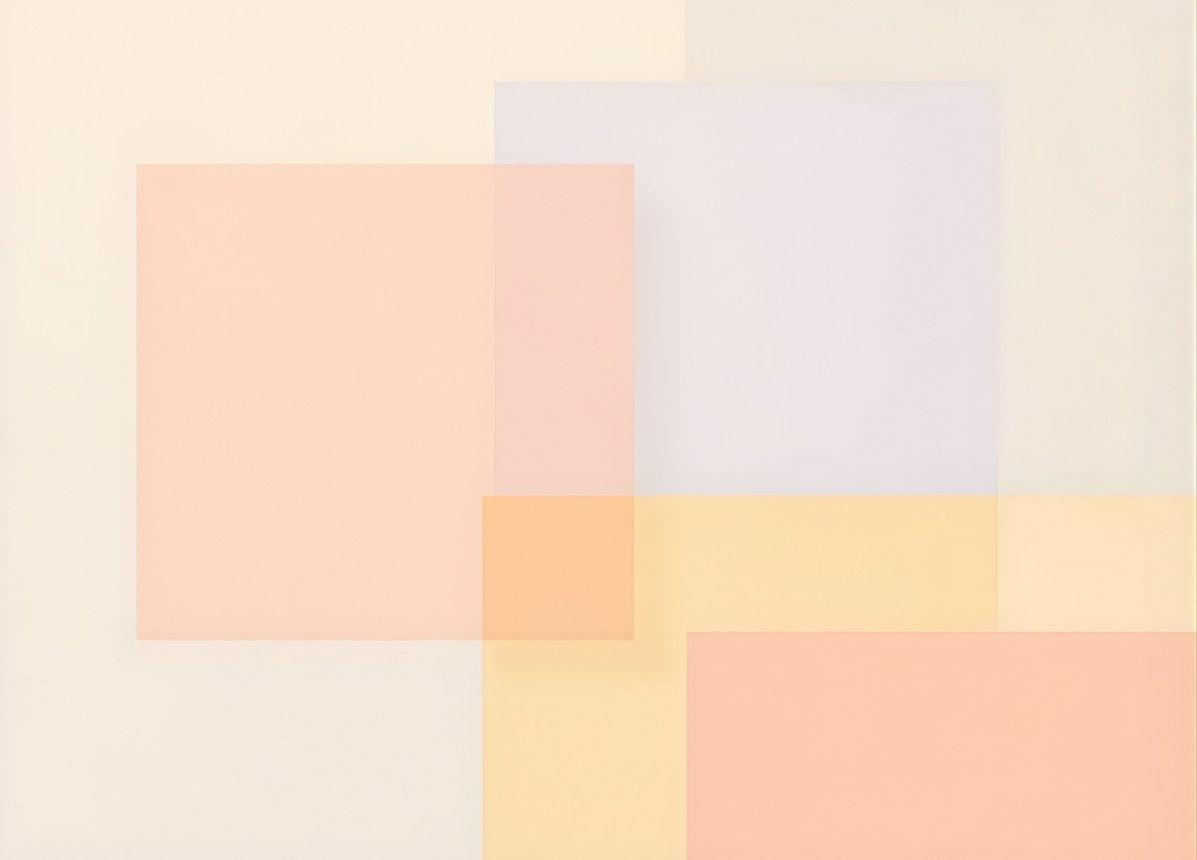 Tableau abstrait géométrique pastel aux formes translucides et couleurs douces
