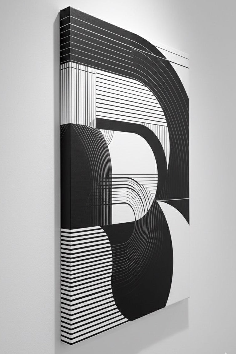 Détails de lignes géométriques noires et blanches dans un style abstrait minimaliste
