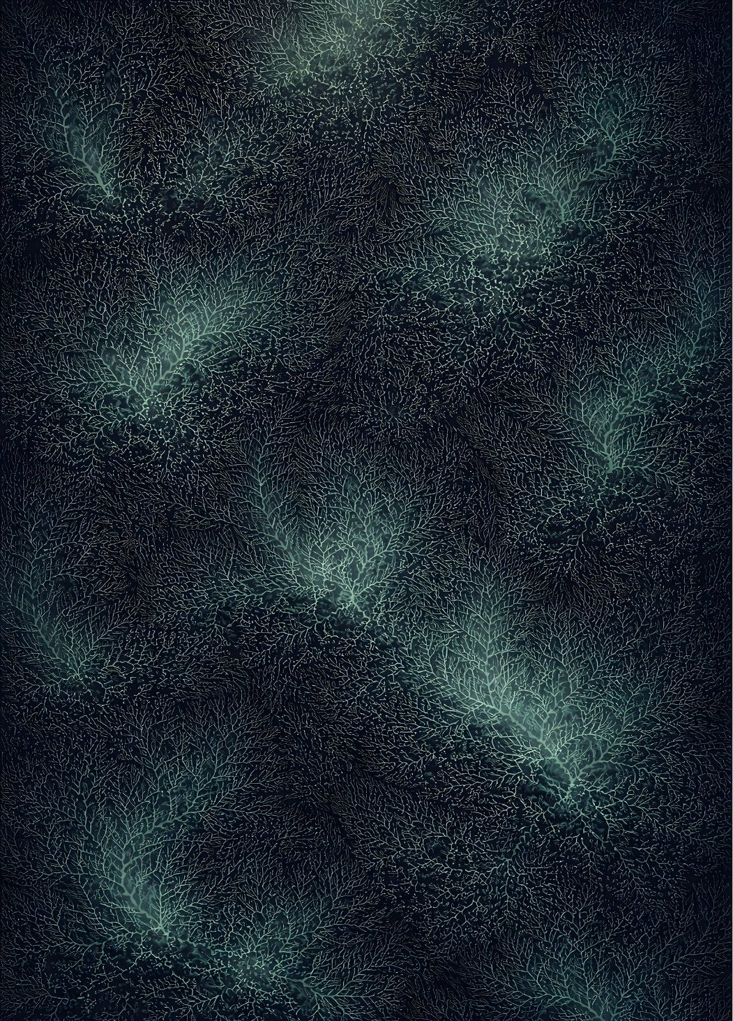 Tableau abstrait bleu nuit avec motifs organiques fins et effet profondeur visuelle immersive
