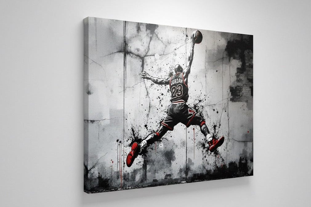 portrait sportif street art éclaboussures peinture énergie mouvement icône basketball
