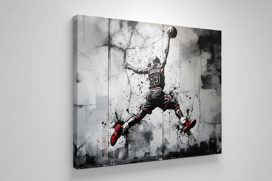 portrait sportif street art éclaboussures peinture énergie mouvement icône basketball
