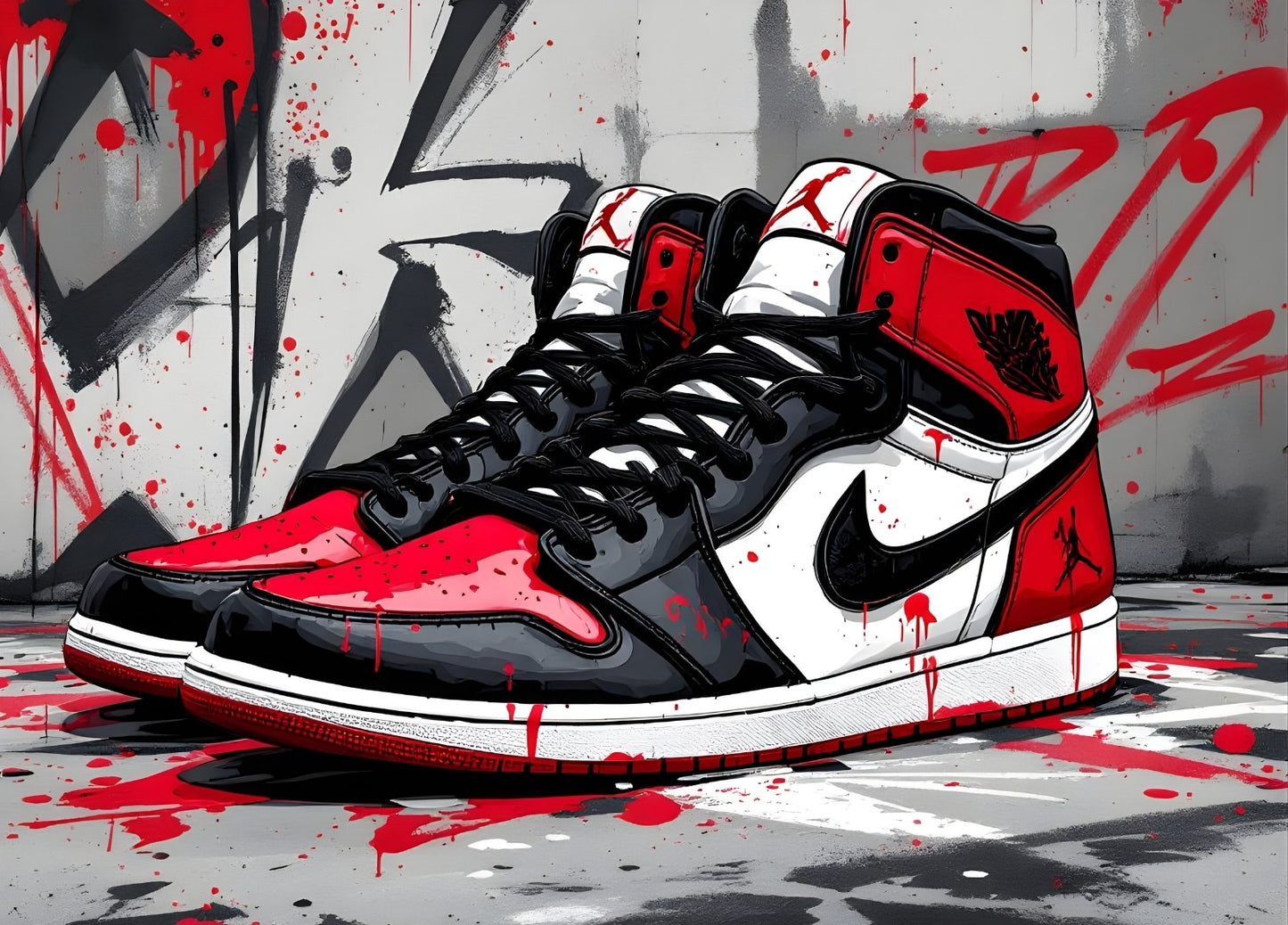 Sneaker Nike Air Jordan 1 High Chicago en style street art
