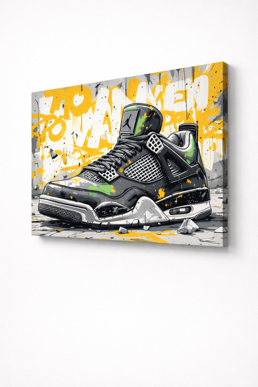 Tableau pop art Air Jordan 4 sur toile vue de profil
