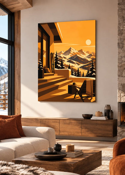 Tableau ski et montagne dans un intérieur contemporain

