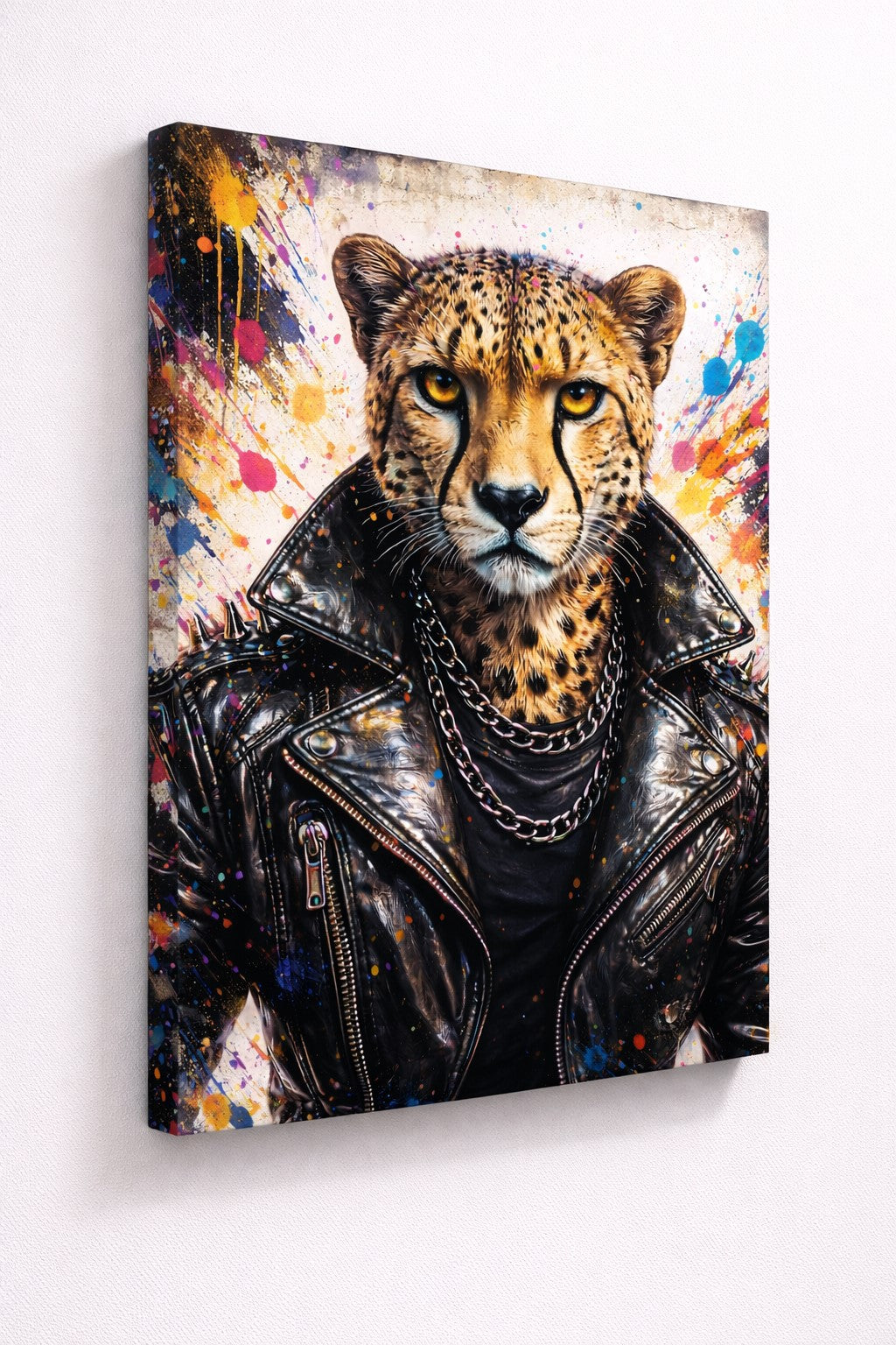 Tableau animal revisité esprit rock et street chic pour salon contemporain
