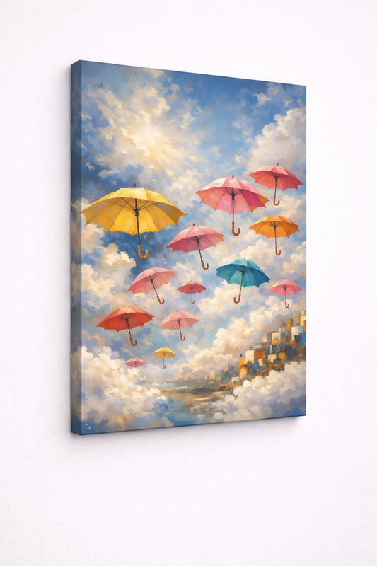 Vue profil tableau ciel lumineux avec effet peinture et nuances de couleurs douces impression haute définition
