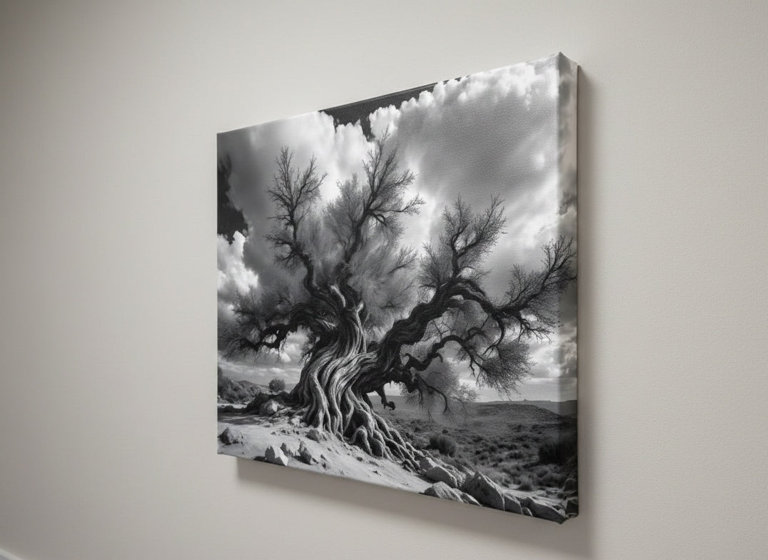 Photographie de paysage naturel dramatique en noir et blanc
