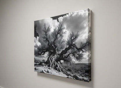 Photographie de paysage naturel dramatique en noir et blanc
