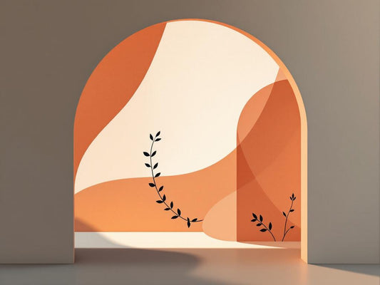 Tableau abstrait minimaliste chaleureux intégré dans un intérieur contemporain
