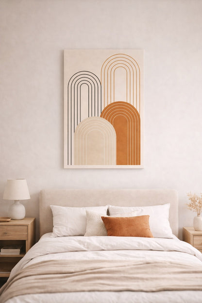 Tableau minimaliste arches graphiques en situation intérieure
