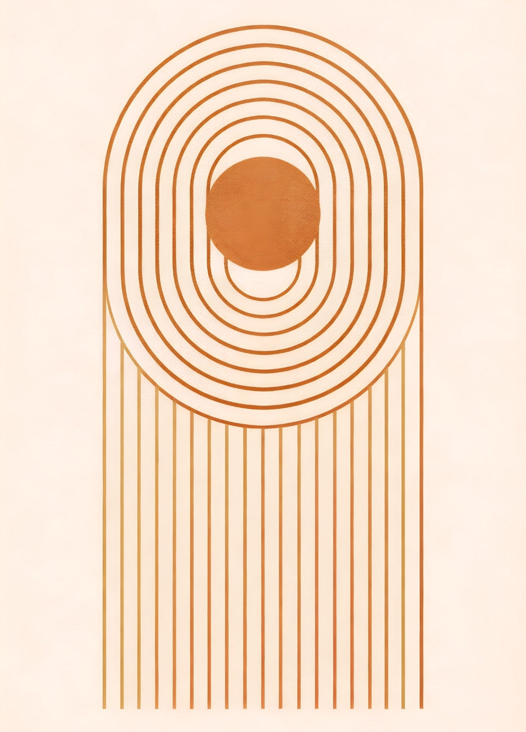 Tableau minimaliste abstrait aux arches graphiques vue de face
