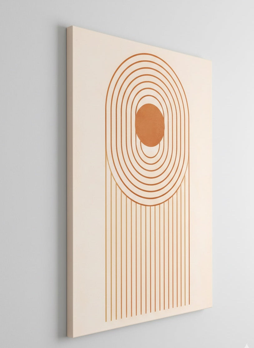 Toile minimaliste vue de profil avec châssis bois
