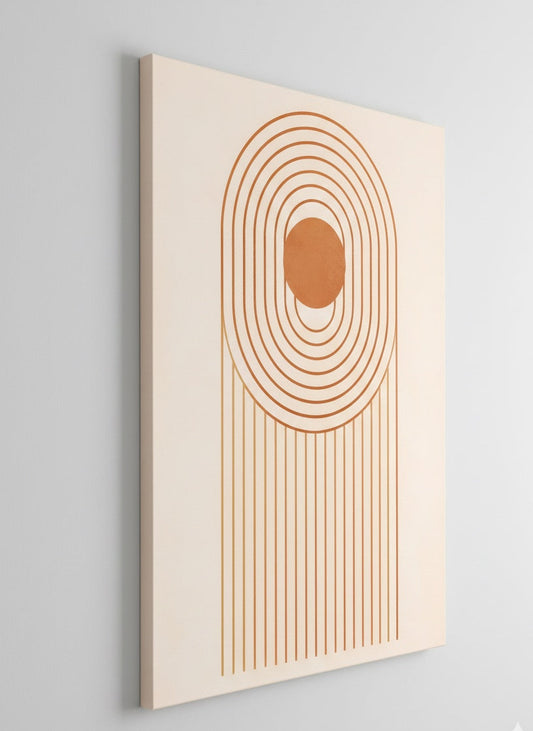 Toile minimaliste vue de profil avec châssis bois
