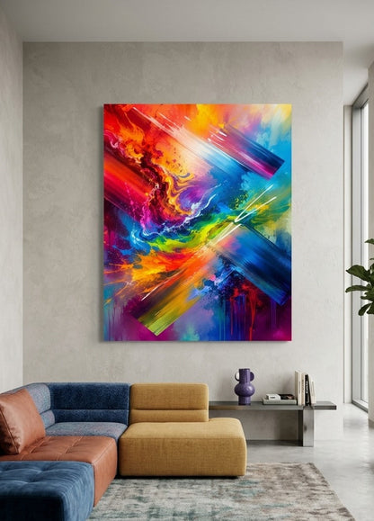 Œuvre contemporaine abstraite multicolore pour décoration murale moderne salon bureau ou loft design
