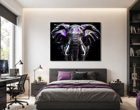 Tableau animalier contemporain mêlant cyber art, technologie et élégance décorative
