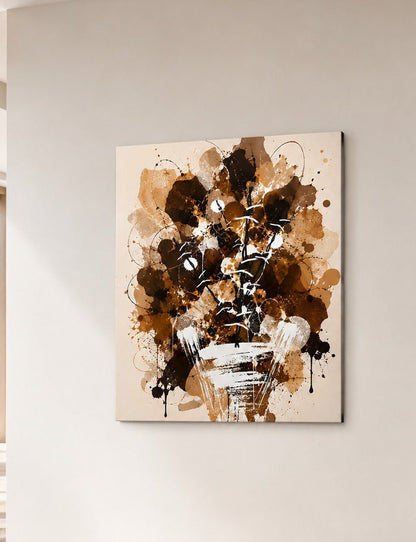 Art mural sur aluminium brossé couleur chocolat aux effets abstraits bruns, beige et caramel
