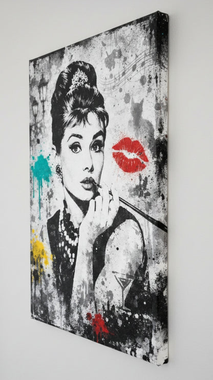 Toile portrait Audrey Hepburn vue de profil sur chassis entoile
