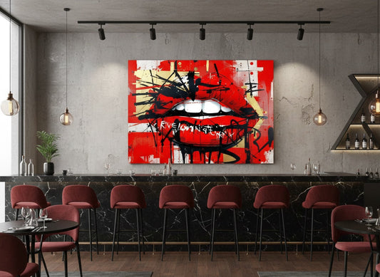 Tableau pop art bouche rouge en décoration murale contemporaine
