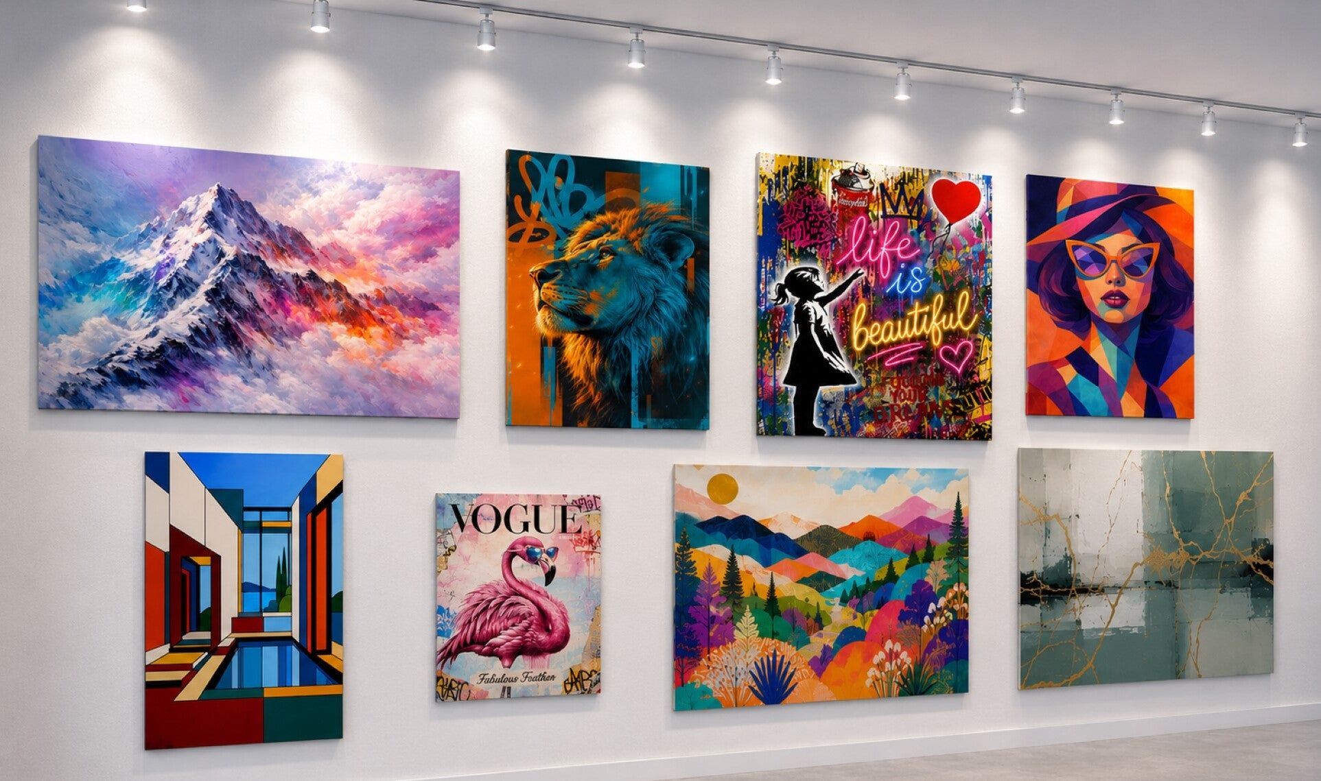 tableaux déco accrochés au mur style galerie d'art contemporaine