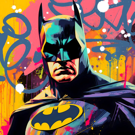Tableau pop art de Batman en street art urbain
