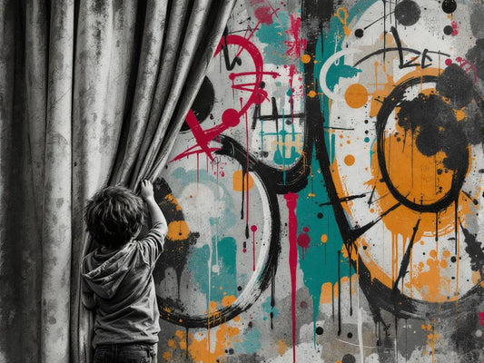 Tableau pop art narratif vue de face
