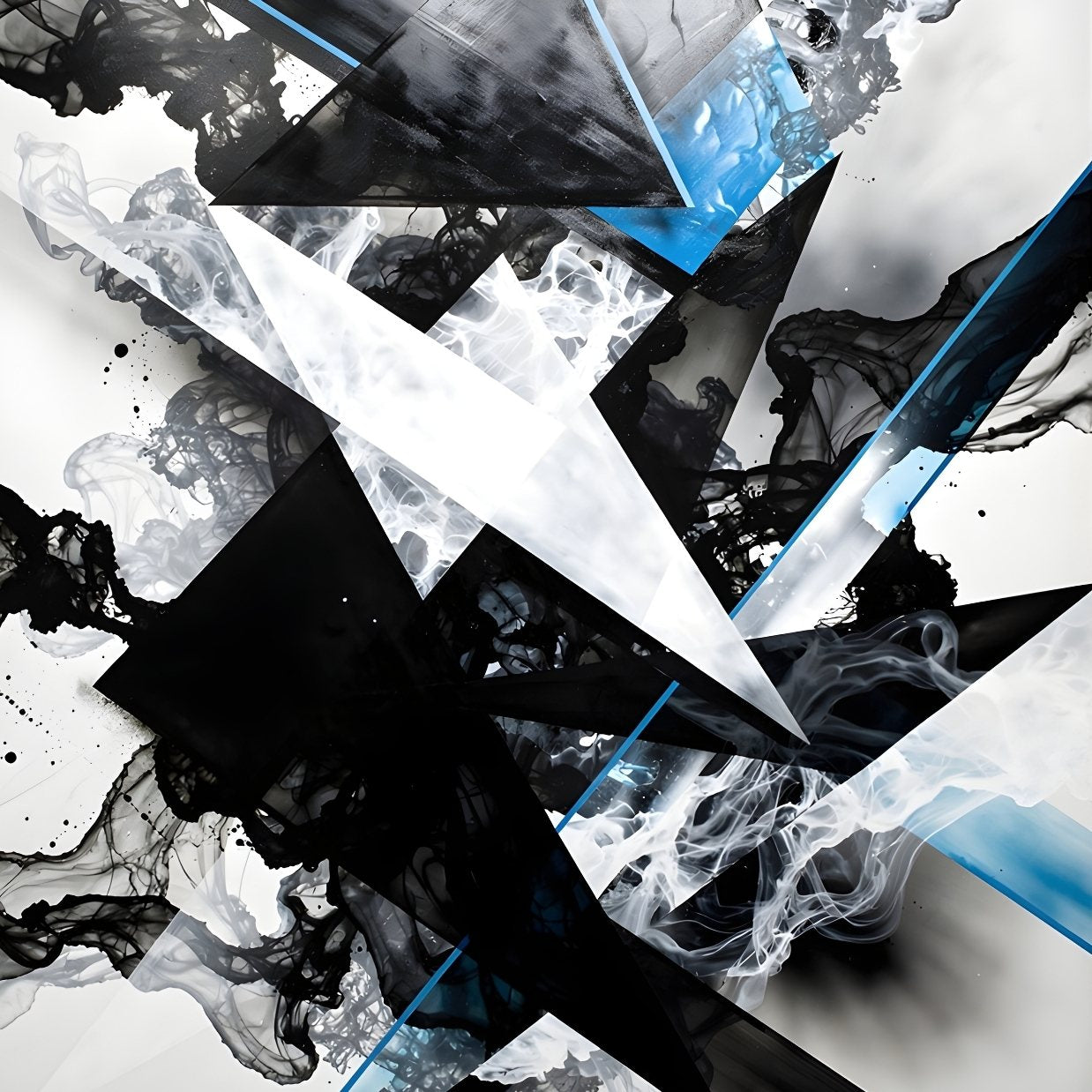 Tableau abstrait noir blanc formes géométriques lignes diagonales contraste moderne décoration murale design contemporain
