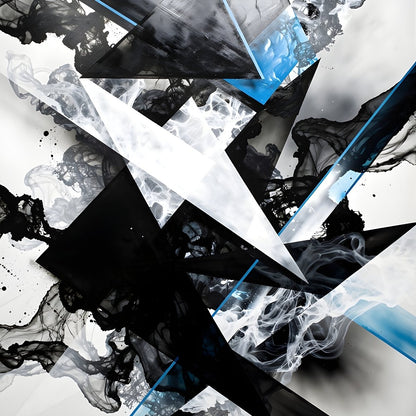 Tableau abstrait noir blanc formes géométriques lignes diagonales contraste moderne décoration murale design contemporain
