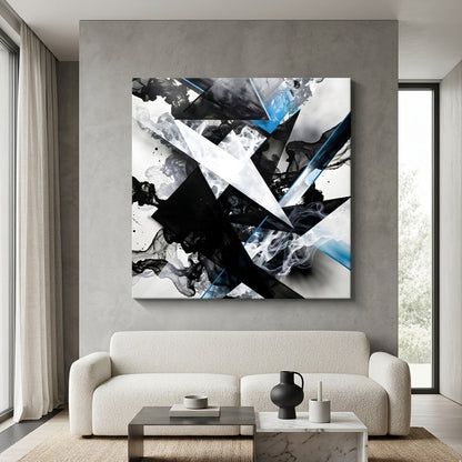Tableau contemporain abstrait formes angulaires contrastes forts décoration murale moderne minimaliste design

